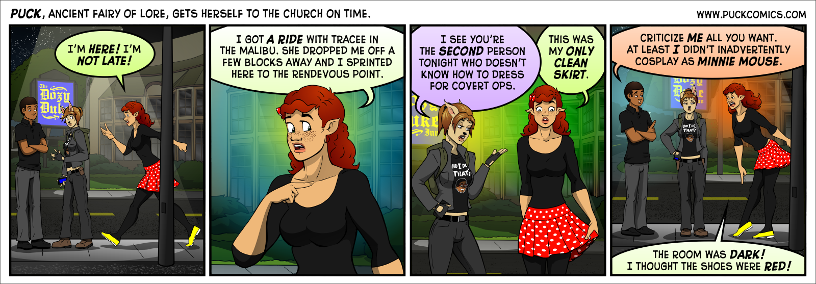 Puck has worn, like, a hundred different skirts in this comic. She must have REALLY let that laundry pile up.